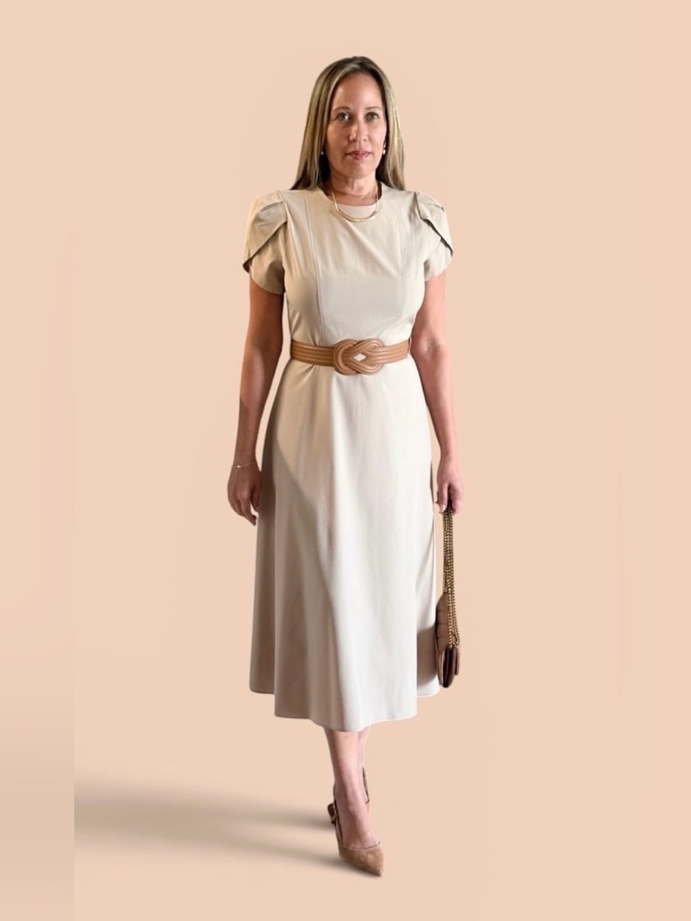 Calvin Klein Neutral Beige Midi Dress